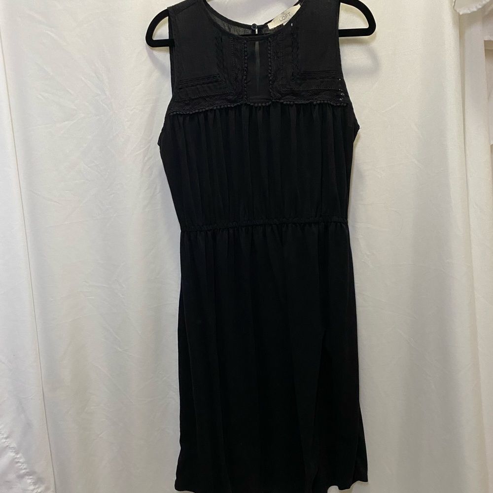 LOFT dress, black a-line lace embroidery detail neckline, size S